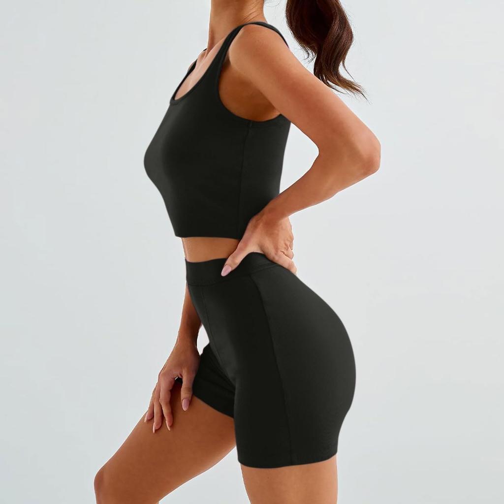 Женские комплекты из 2 предметов, летние шорты для тренировок, одинаковые комплекты, облегающие укороченные топы на бретелях, одежда для спортзала на выход