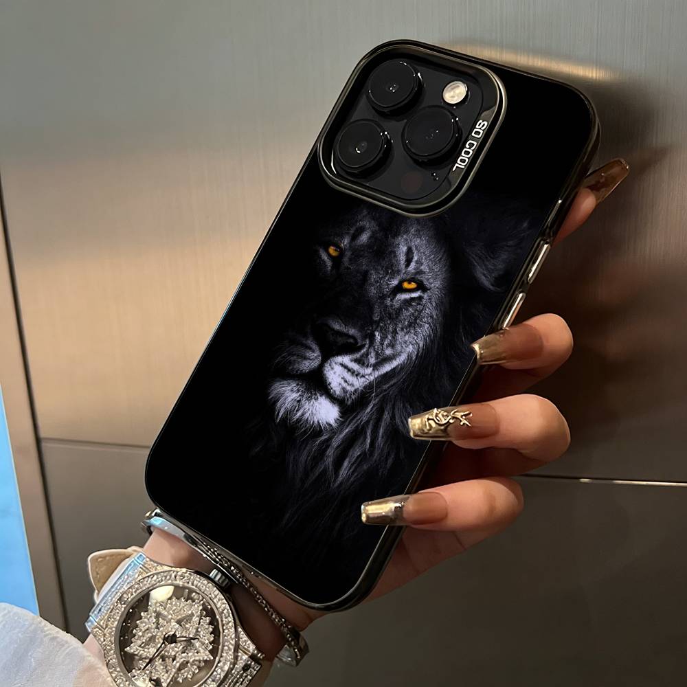 Чехол для телефона с рисунком льва для iPhone 17, 16, 15, 14, 13, 12, 11 Plus Pro Max Цветной серебристый чехол для телефона
