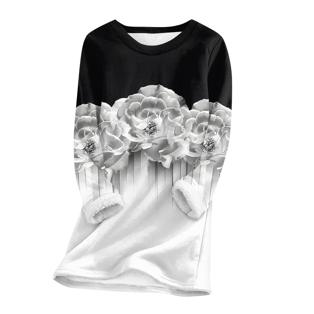 Женский топ с круглым вырезом и принтом из утолщенного плюша и кашемира, теплый длинный топ