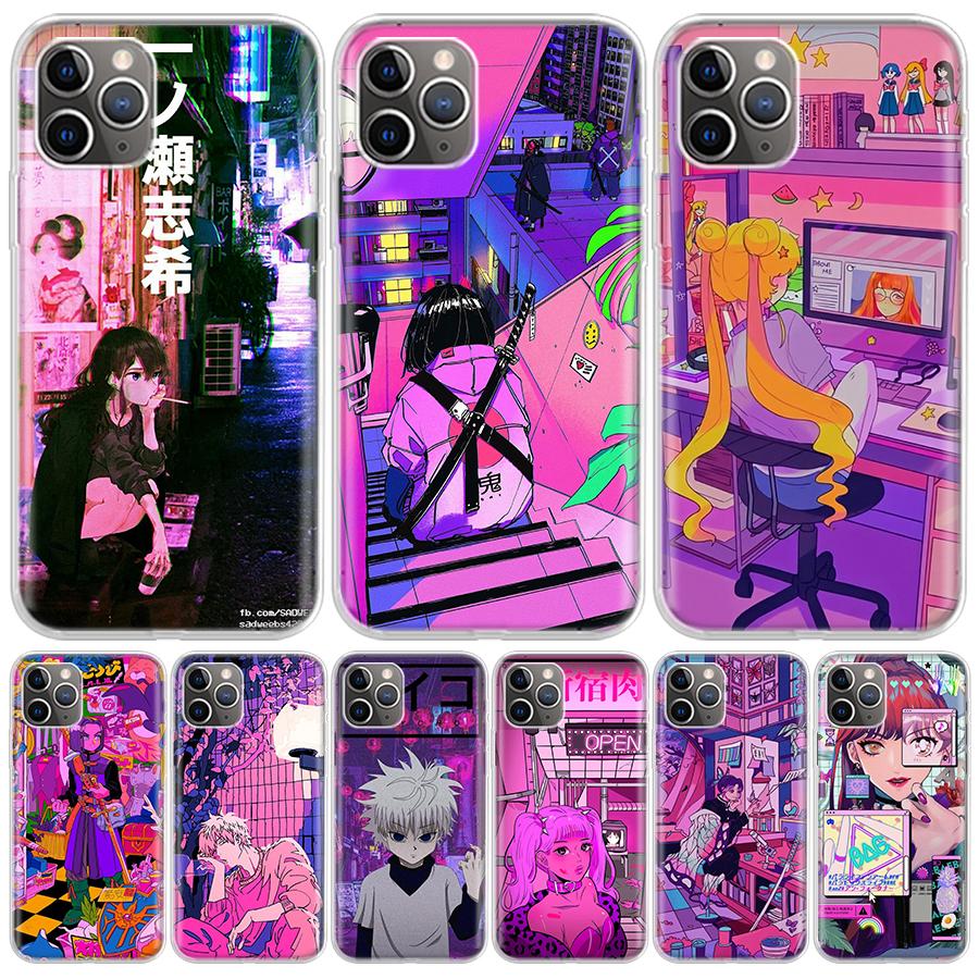 Anime Vaporwave Glitch Purple For iPhone 17 Air 16 15 14 Plus 13 Mini 12 11 Pro Max Phone Case 16E 7 Print 8 SE Fundas Cover Sof