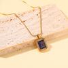 DIEYURO 316L Stainless Steel Golden Heart Square Inlay Colored Rhinestones Pendant Necklace Women Fashion Neck Chain Jewelry