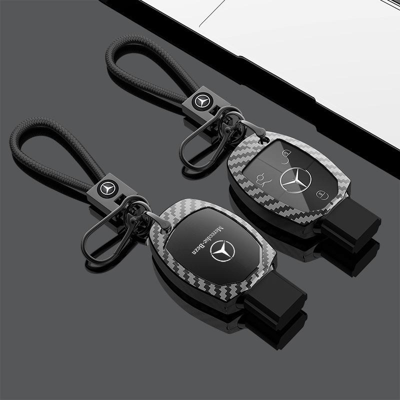 Carbon Fibre TPU Car Key Case Cover Shell Buckle Keychain For Mercedes Benz A B C S Class AMG GLA CLA GLC W176 W221 W204 W205 CA1