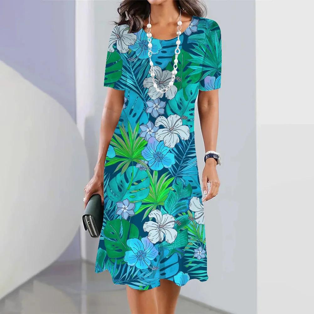 Hawaii Coconut Tree Print Women's Dresses Vacation Long Dresses Female Clothing Summer One-piece Dress