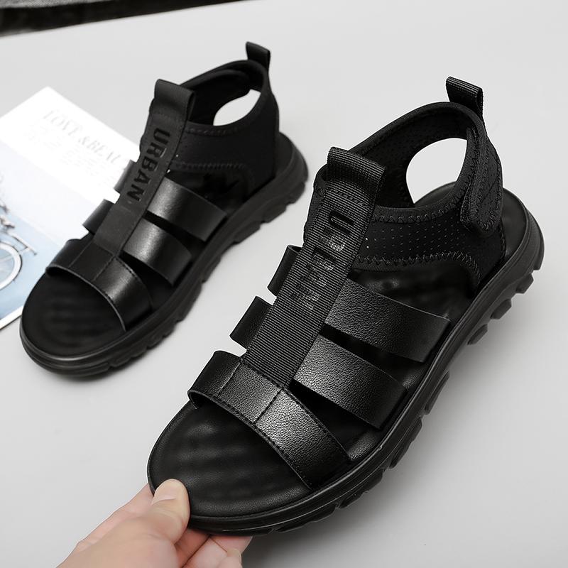 Men Korean Version Genuine Leather Roman Sandals Summer Black Casual Shoe Male Buckle Strap Platform Sandals Outdoor Beach Shoes
