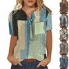 Women's Button Down Fashion Casual Vintage Print Short Sleeve Shirts Blouse