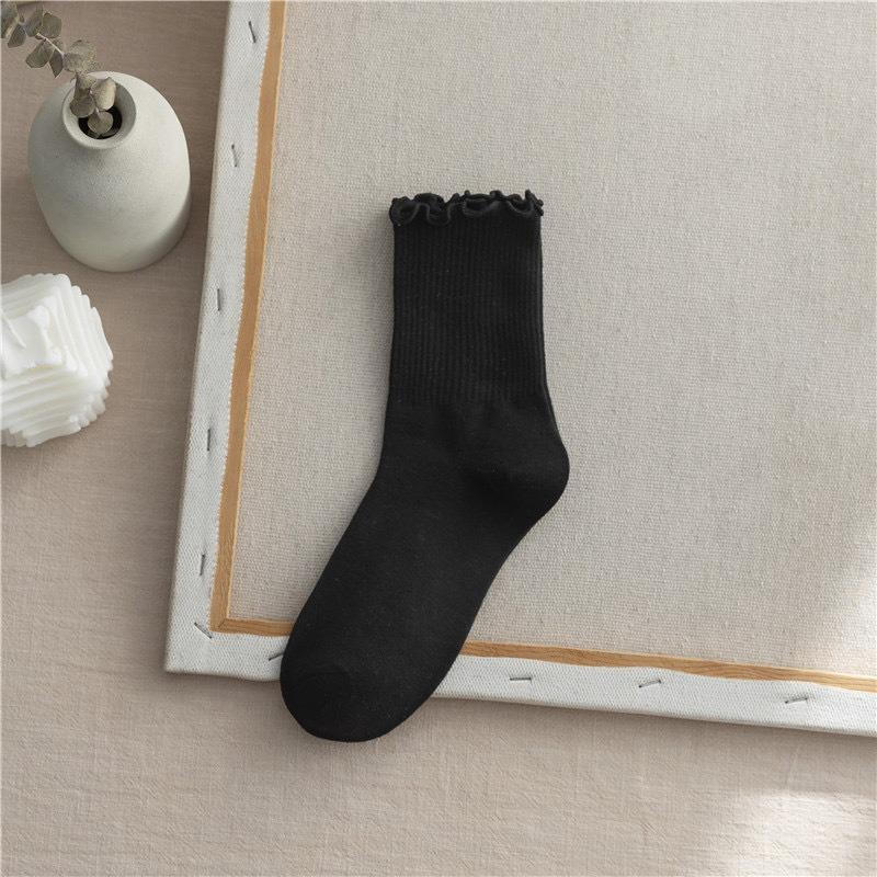 5 Pairs of Women's Summer Thin Style In The Tube Wooden Ear Side Socks