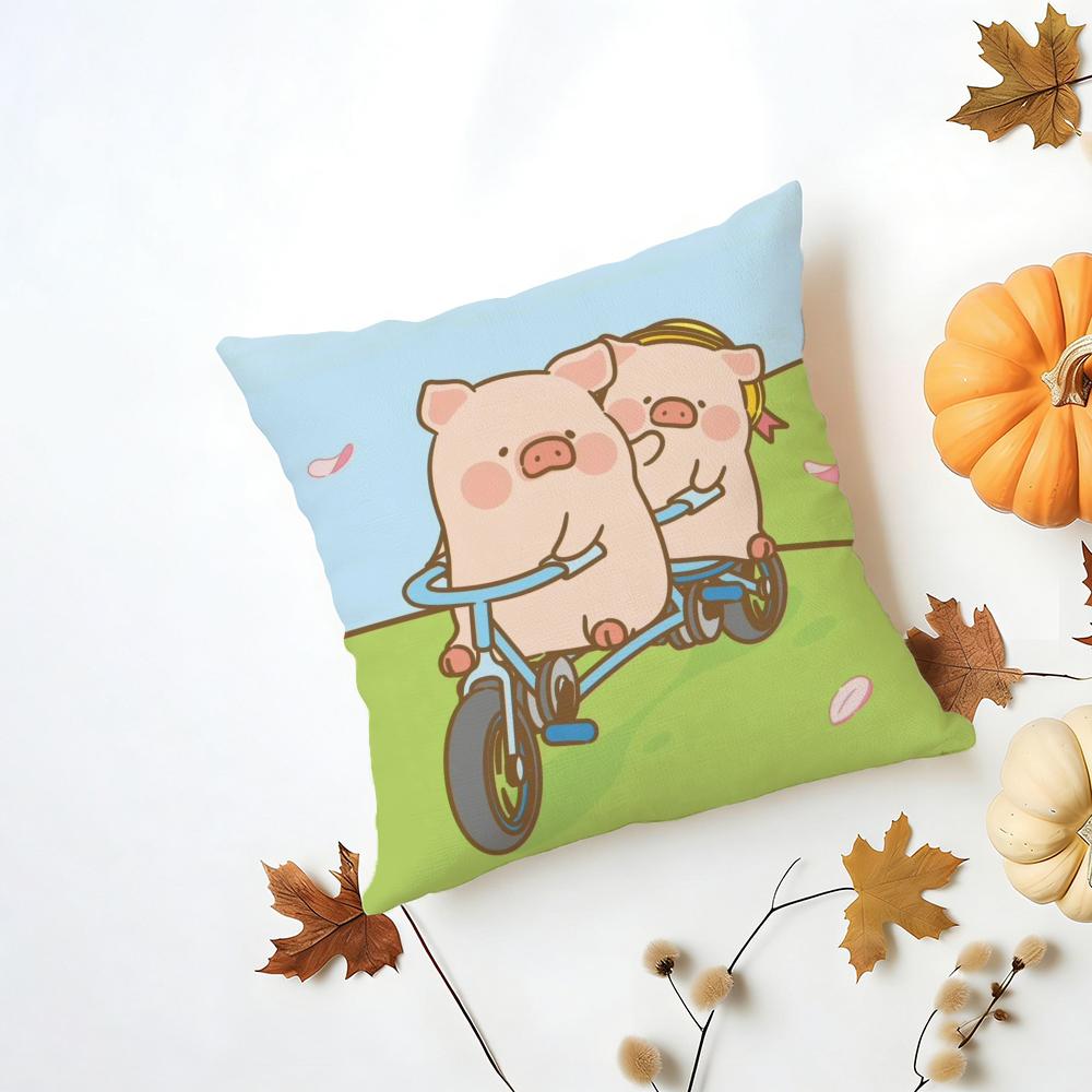 Cartoon LLulu Pig Pink Cushion Cover Iceland Washable Linen Soft for Daily Sofa Bed Home Room Decor