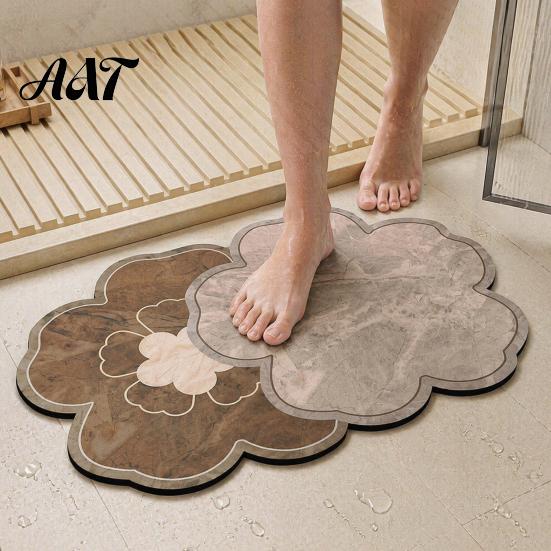 Diatomaceous Earth Bath Mat Double Flower Mat, Super Absorbent Rug, Non-Slip Floral Non-hardening Quick Dry Floor for Home Entrance Bathroom