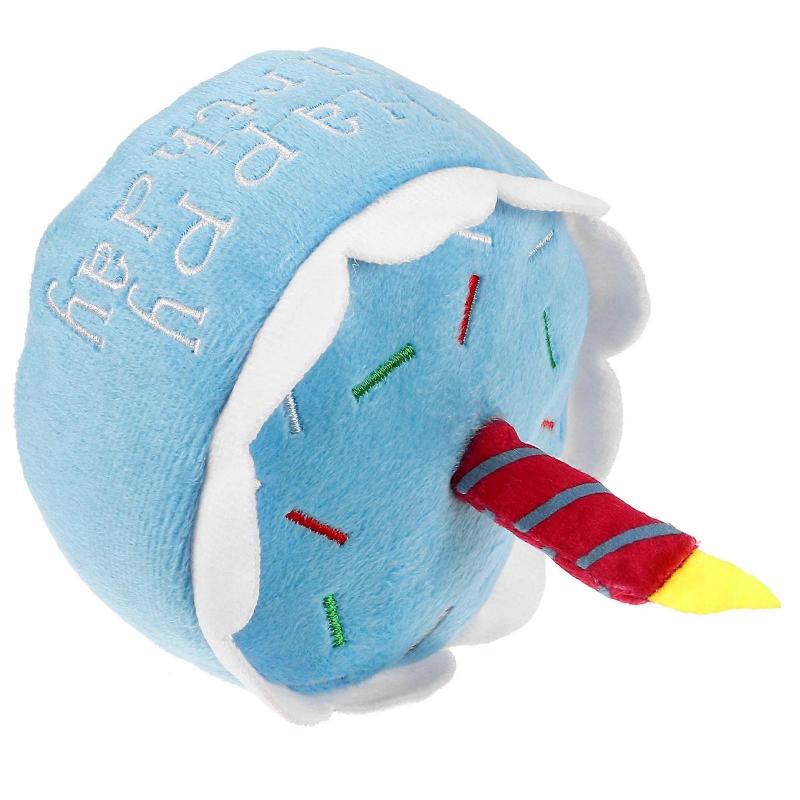 Dog Birthday Cake Shaped Squeaky Dog Toy Plush Dog Cake Toy For Birthday Party Sky-Blue 15.00X11.00X11.00CM Chew Toy 1Pcs