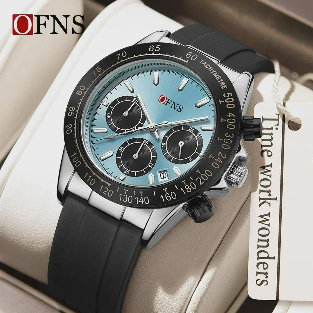 Модные мужские кварцевые часы Три глаза Шесть стрелок Хронограф Водонепроницаемые Ночная подсветка Модные мужские кварцевые часы