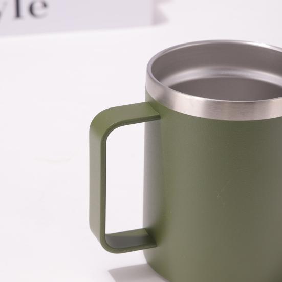 Coffee Mug with Lid Handle 12 Oz Stainless Steel Vacuum Cup Wall Insulated Travel Tumbler Cup Sweat Proof Camping Mug