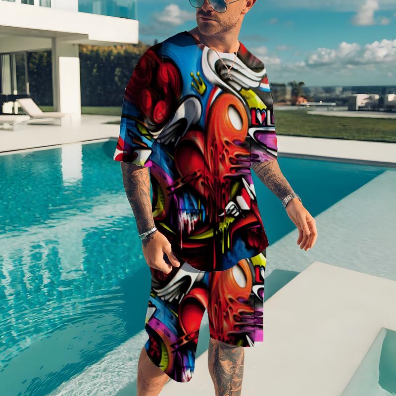 2026 Summer Men's T-shirt Male Casual Suit Abstract Style 3D Printing