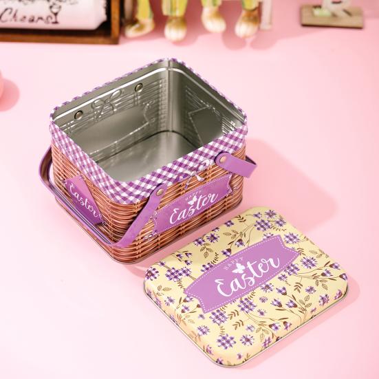 Портативная жестяная коробка для хранения пасхального печенья и конфет с 2 ручками, пустая жестяная банка, контейнер для хранения печенья и конфет для вечеринки на Пасху