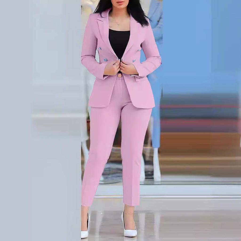 Женский двубортный костюмный комплект с брюками облегающего кроя, профессиональный блейзер и брюки