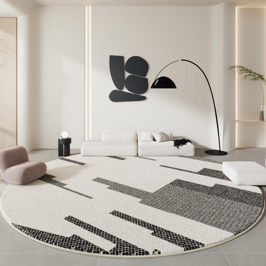 Minimalist Black & White Round Carpet - Thick Imitation Cashmere Chair Mat for Living Room, Study, or Bedroom