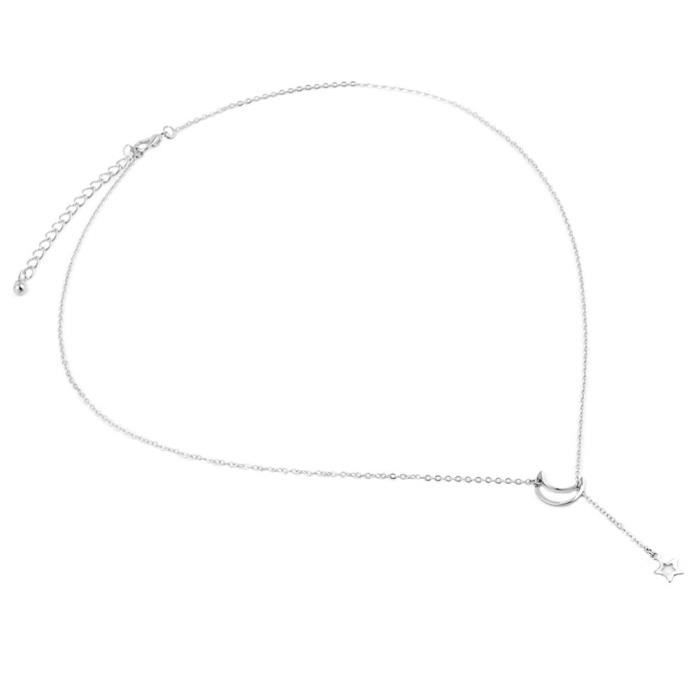 Necklace - Silver - Moon and Star - Layered Pendant - Chic Accessories - Girls