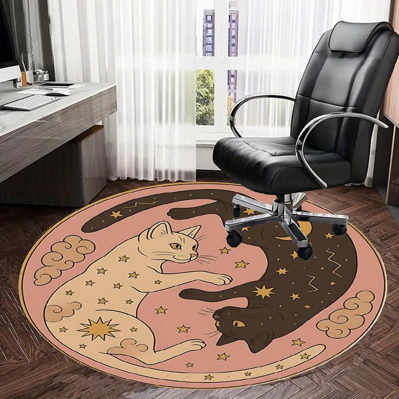 1pc Office Carpet Chair Mats Yin-Yang Cats: Celestial Whiskers Perfect for Decorating Office Chairs, Living Rooms, Or Bedrooms.YDT098