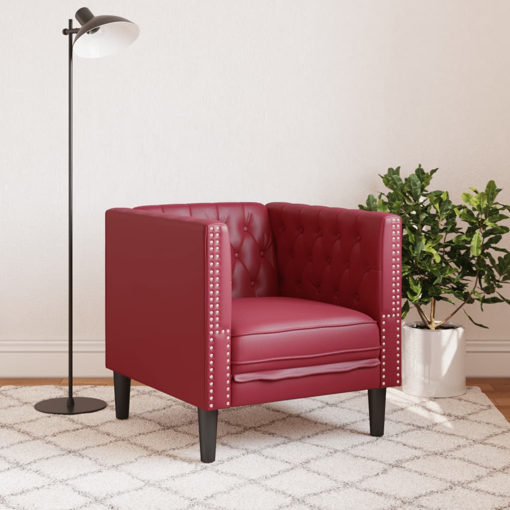Chesterfield Armchair Burgundy Faux Leather