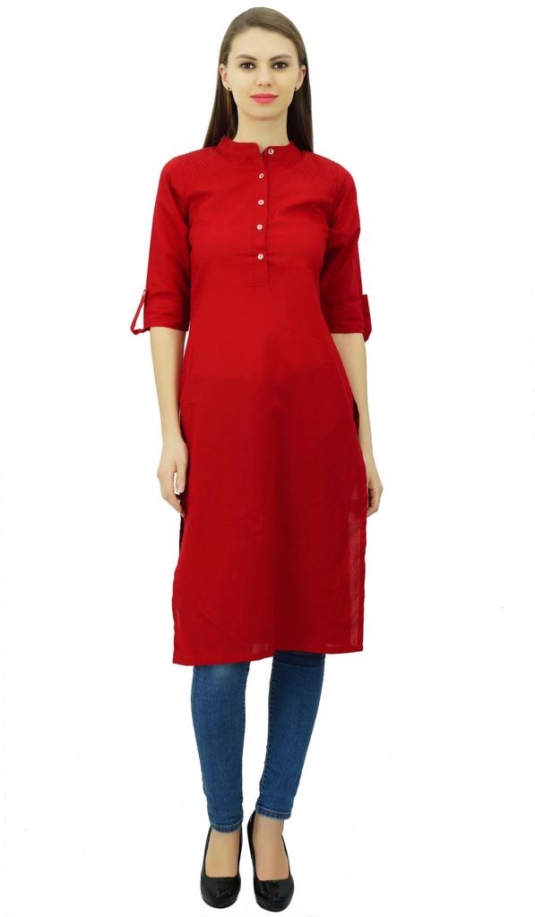 Phagun Cotton Plain Kurti Tunic Mandarin Collar Ethnic Casual Kurta Blouse