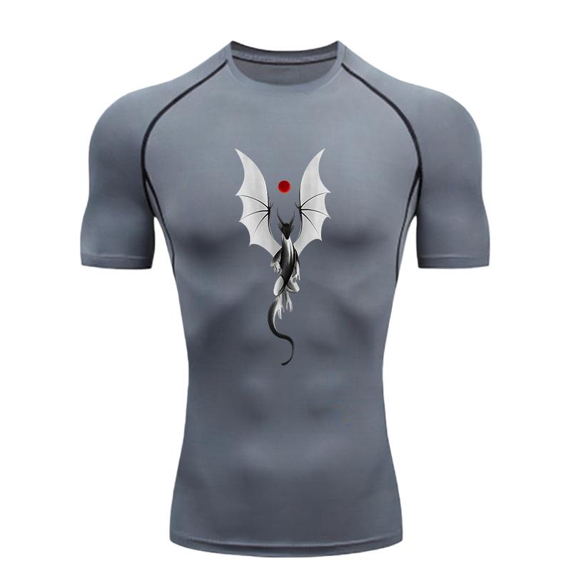 American Flag Skull Men's Sports T-shirt Training Fitness Quick Dry Short Sleeve Jogging Running Workout Compression Shirt
