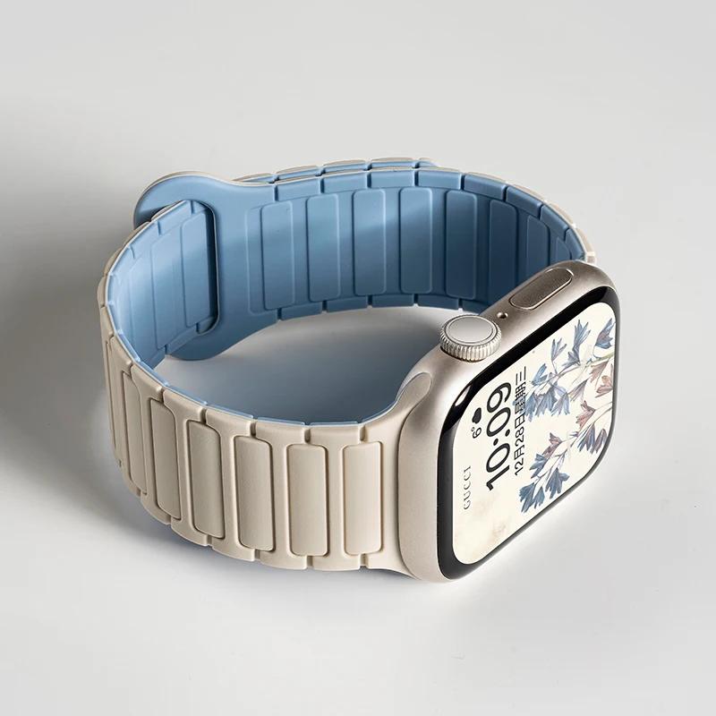 Силиконовый ремешок для Apple Watch Ultra 2 49 мм 42 мм 45 мм 41 мм 44 мм 40 мм Магнитный ремешок для iWatch Series 10 46 мм 9 8 7 6 SE 5 4 3