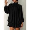 Womens Long Sleeve Fall Winter Dress Solid Color Slim Fit Versatile Fashion Mini