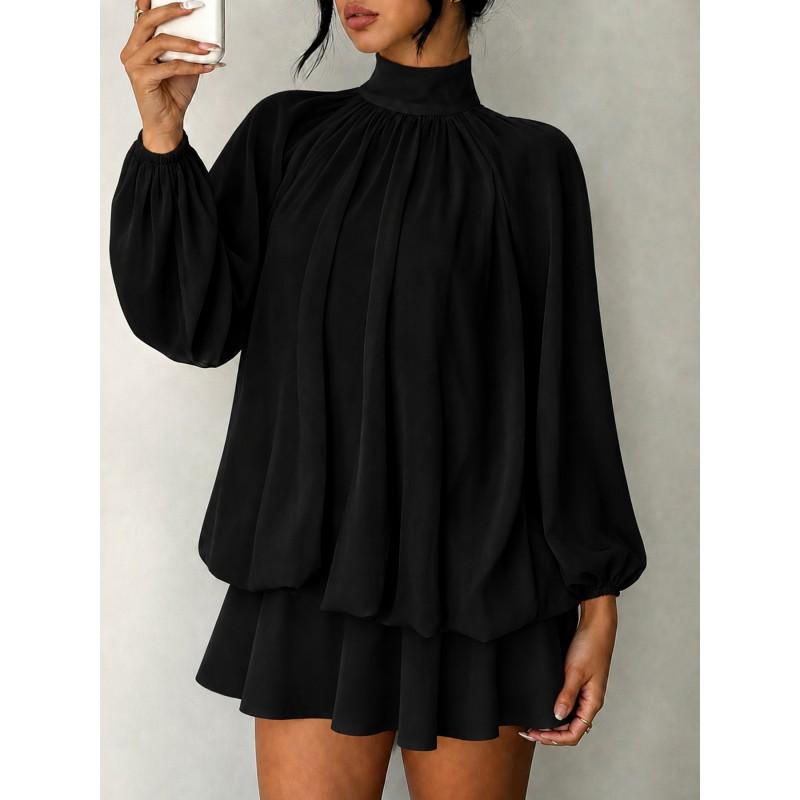 Womens Long Sleeve Fall Winter Dress Solid Color Slim Fit Versatile Fashion Mini