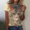 Женская футболка Волны и кошки 3D-печать Короткий рукав Мода Повседневная Уличная Круглый вырез Оверсайз Летняя женская одежда