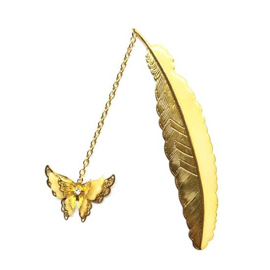 Металлическая закладка, светящаяся металлическая закладка с перьями и подвеской в ​​виде бабочки, элегантный книжный маркер для домашней школы