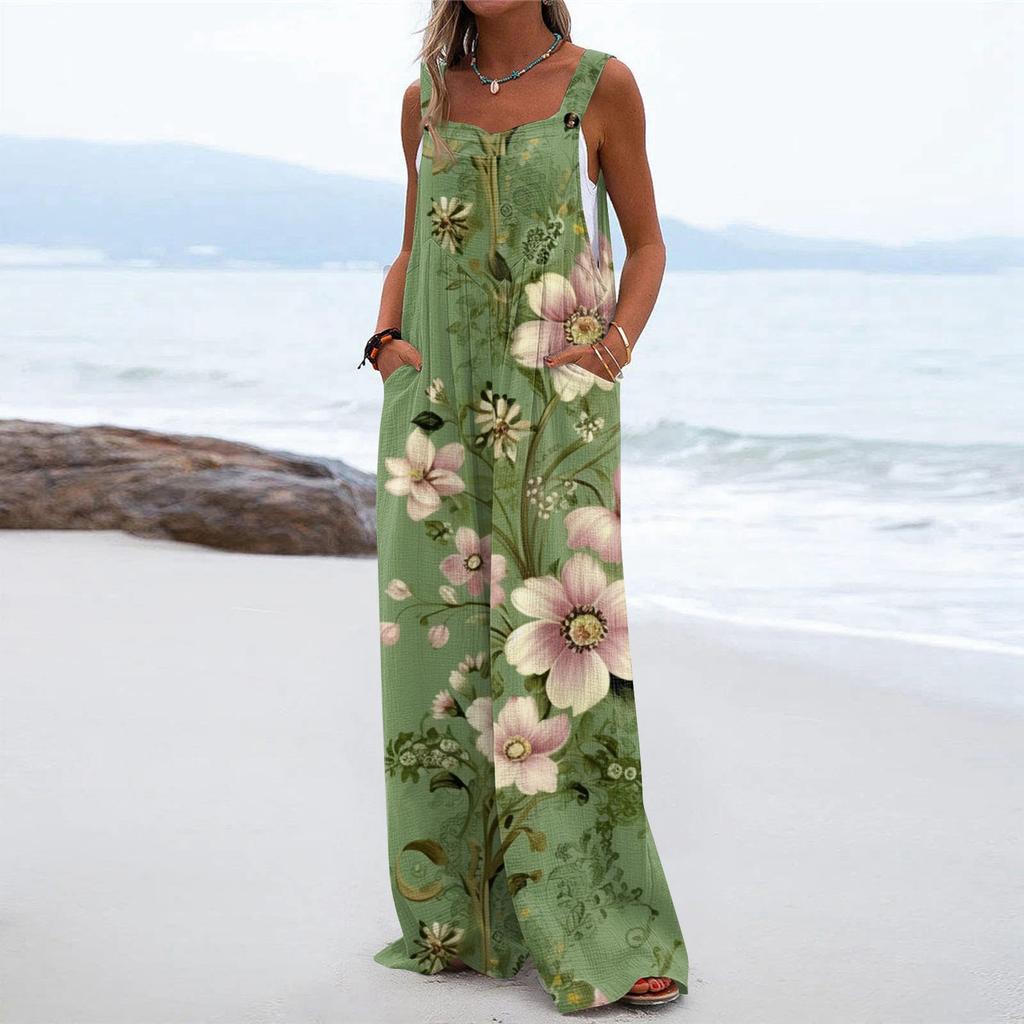 Женский модный повседневный свободный комбинезон без рукавов с карманами и принтом