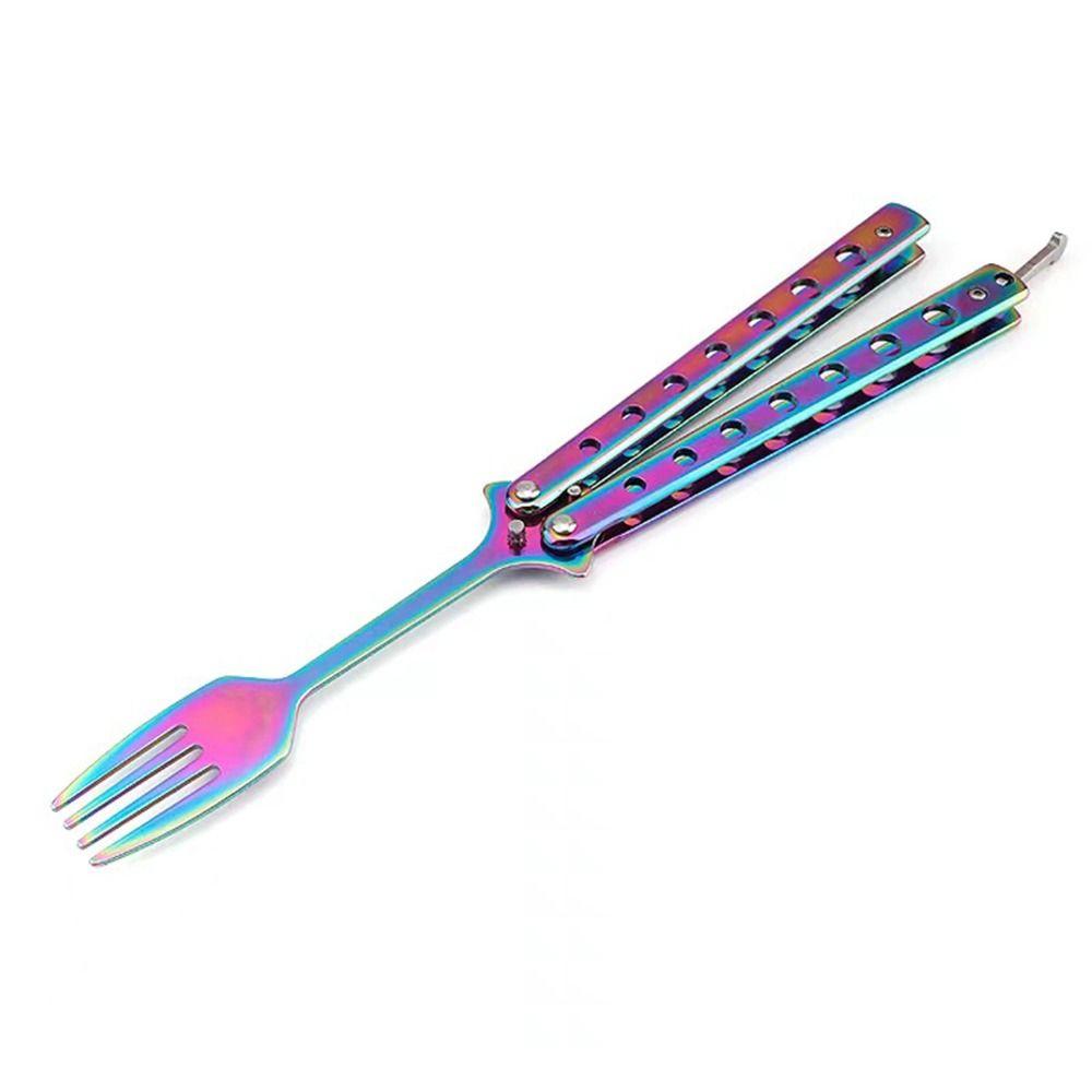Kitchen Tool Stainless Steel Butterfly Folding Spoon Fork Practice Training Camping Balisong Training Tool Outdoor Tableware