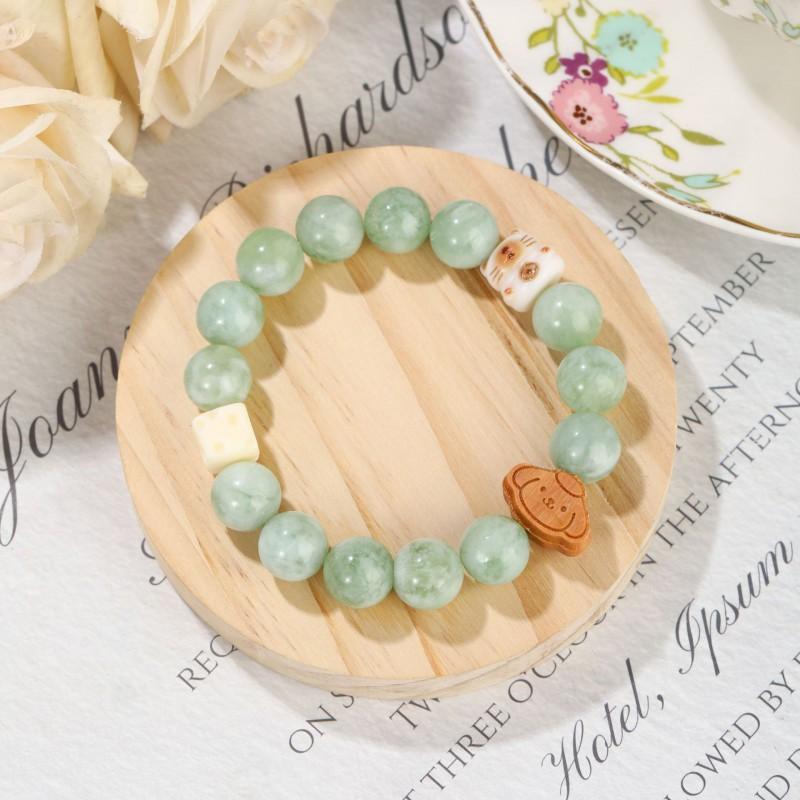 DIY Pet-themed White Green Xiu Jade Crystal Sandalwood Dog Bracelet Natural Stone Versatile Fashion Jewelry