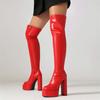 Fashion Sexy Over the Knee High Boots Women Platform Red White Black Long Thigh Boot Thick Heels Winter Dance Shoes Lady Large Size 48