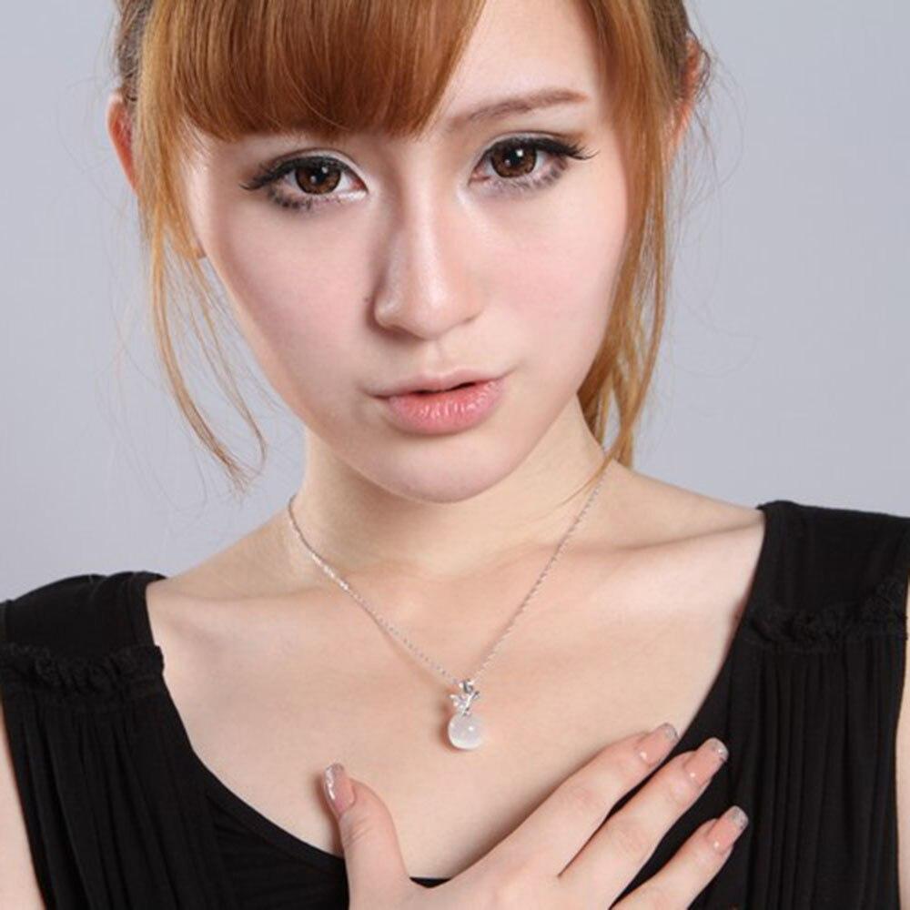 New 925 Sterling Silver Women Pendant Necklace Fashion High Quality Pink Opal Apple Shape Clavicle Chain Jewelry Length 45CM