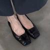 Sheepskin Version~ Black Retro Thin Leather Comfortable Commuting Flat Shoes Women's Minimalist Square Head One Pedal Small Single Shoes