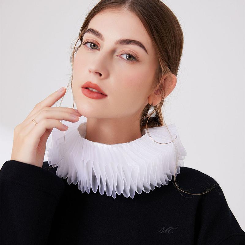 Tulle Ruffle False Collar Webbing Necklace for Halloween Ribbon Tie Shawl Wrap Neck Ruff