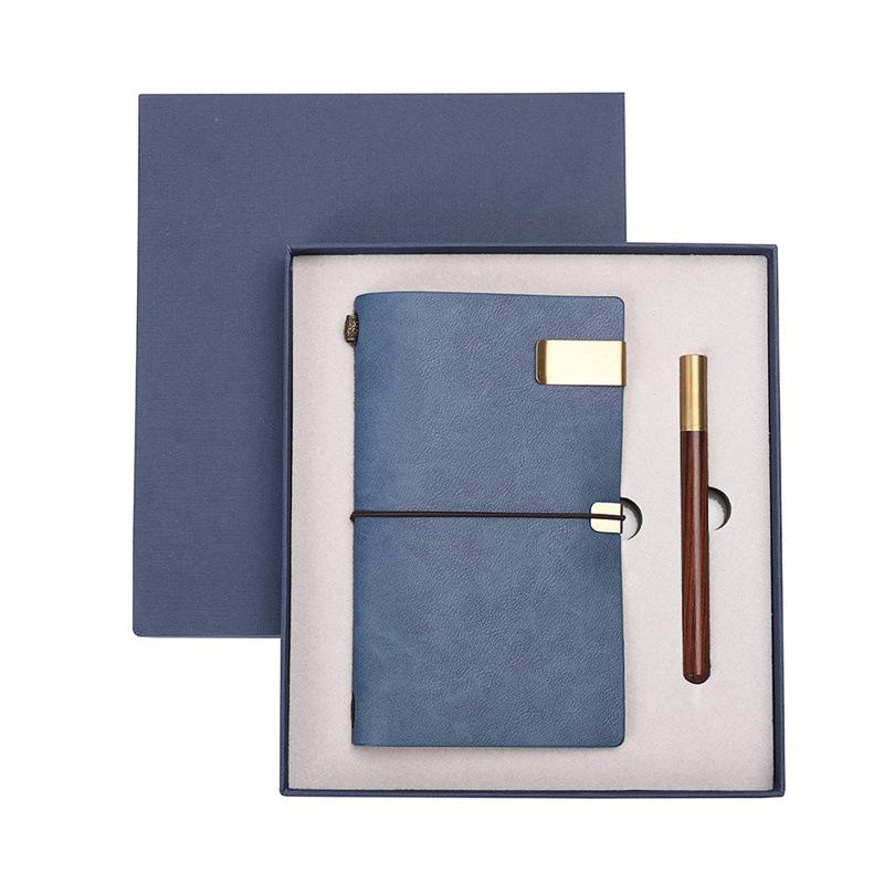 A6 Faux Leather French Fold Redwood Pen Light Guofeng Loose-Leaf Notebook 100 Sheets Business Gift Box Set Custom Strap