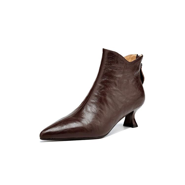 Британский стиль остроносые короткие ботинки женские тонкий каблук осень и зима новые средний каблук высокий каблук показать ноги