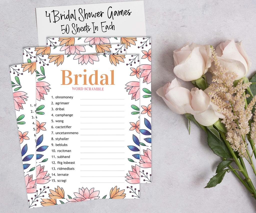 Inkdotpot Игры для девичника, набор из 4 штук(50 листов каждый) w Miss to Mrs Gold Banner Цветочные развлечения Набор игр для девичника