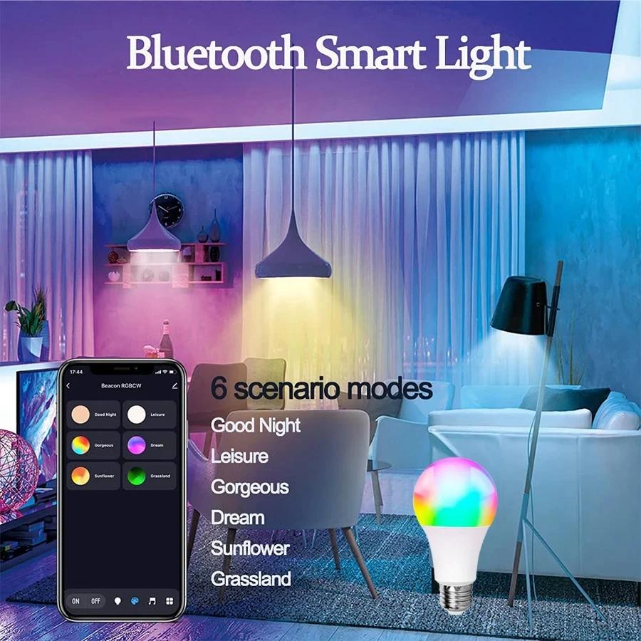 E27 LED Smart Bulb RGB Lamp Tuya Bluetooth 4.0 Smart Lighting Lamp Изменение цвета Dimmable Home Hotel Bar Спальня Decor AC85-265V