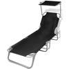 VidaXL Folding Chaise Longue with Canopy Steel and Fabric Sunbed Garden Furniture 41197