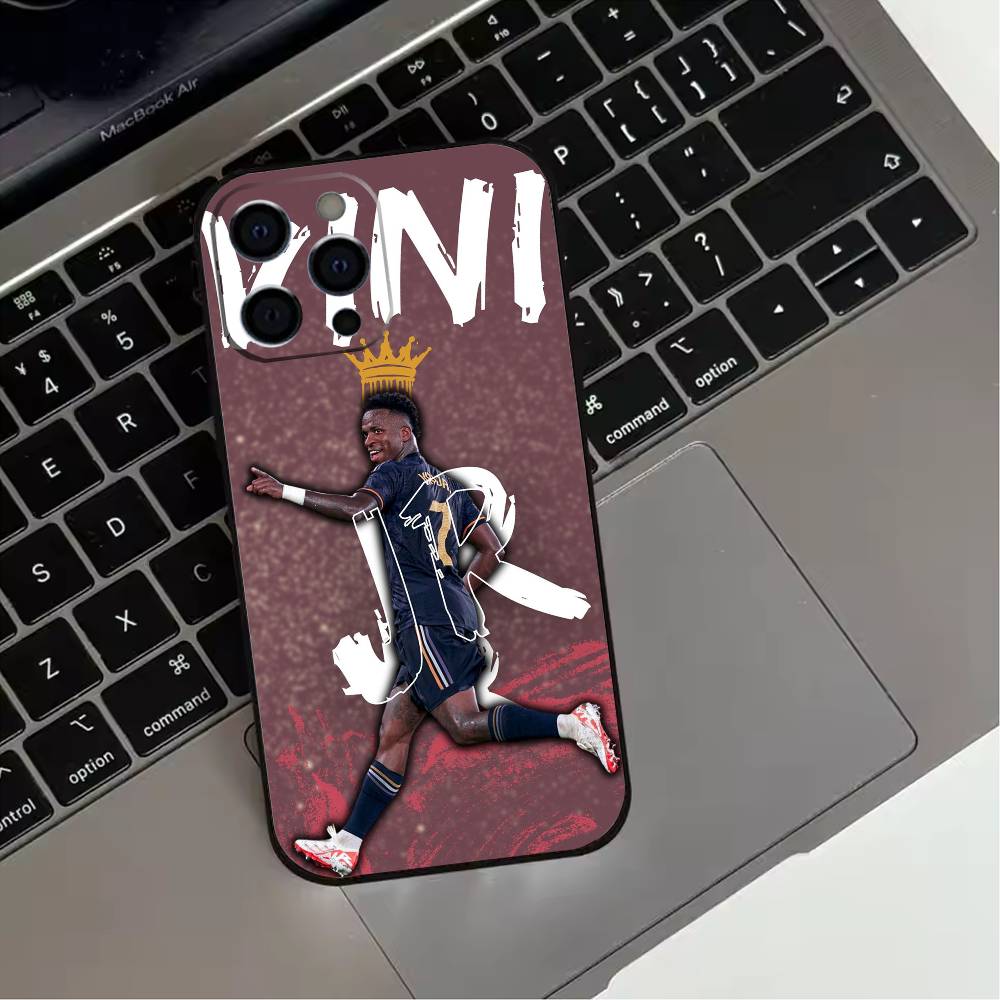 Football Player V-VINI J-JR Phone Case For iPhone 17,16,15,14,13,12,11 Plus,Pro Max,XS,Soft Silicone Black Cover