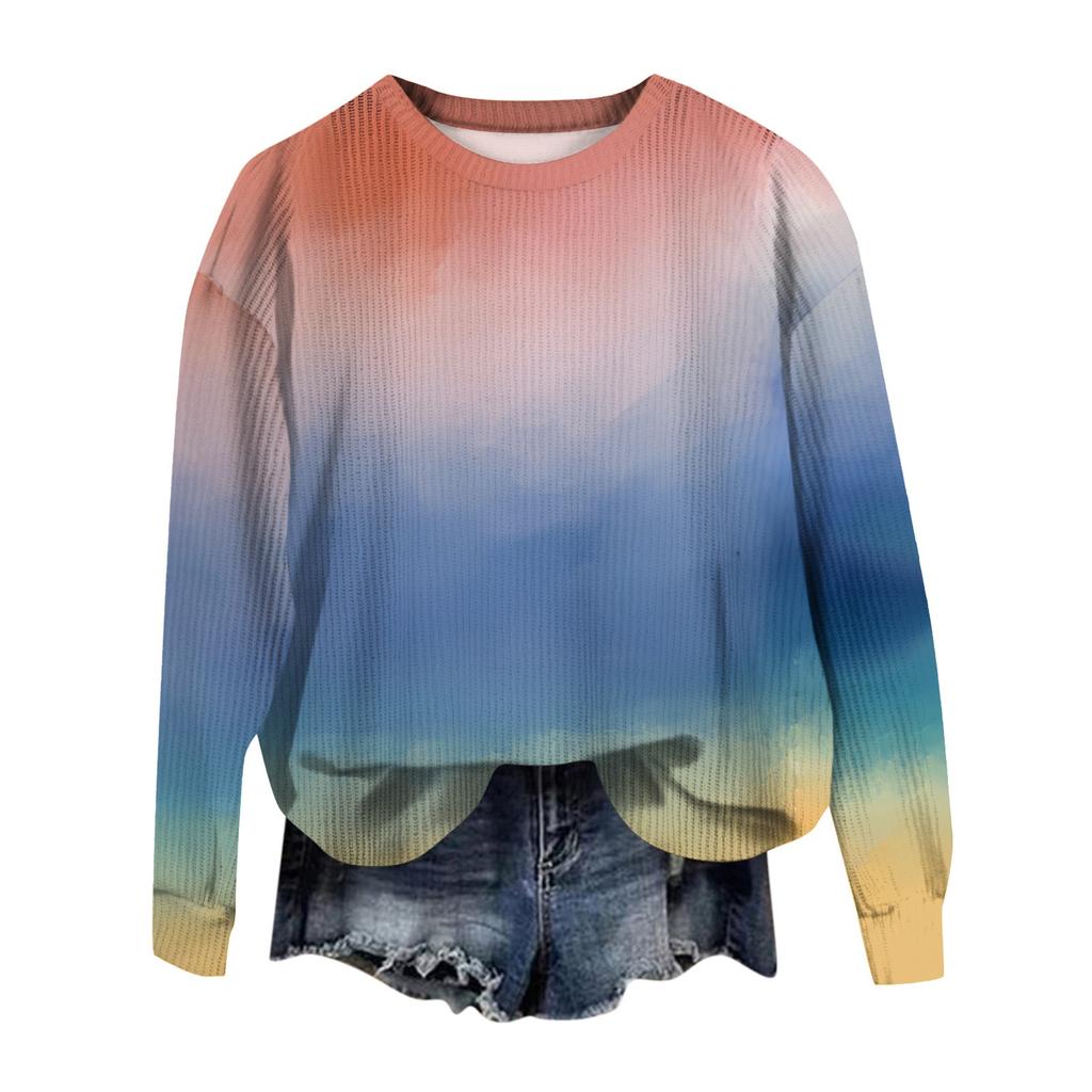 Women's Fashion Casual Long Sleeve Printed Round Neck Woolen Knit Pullover Top