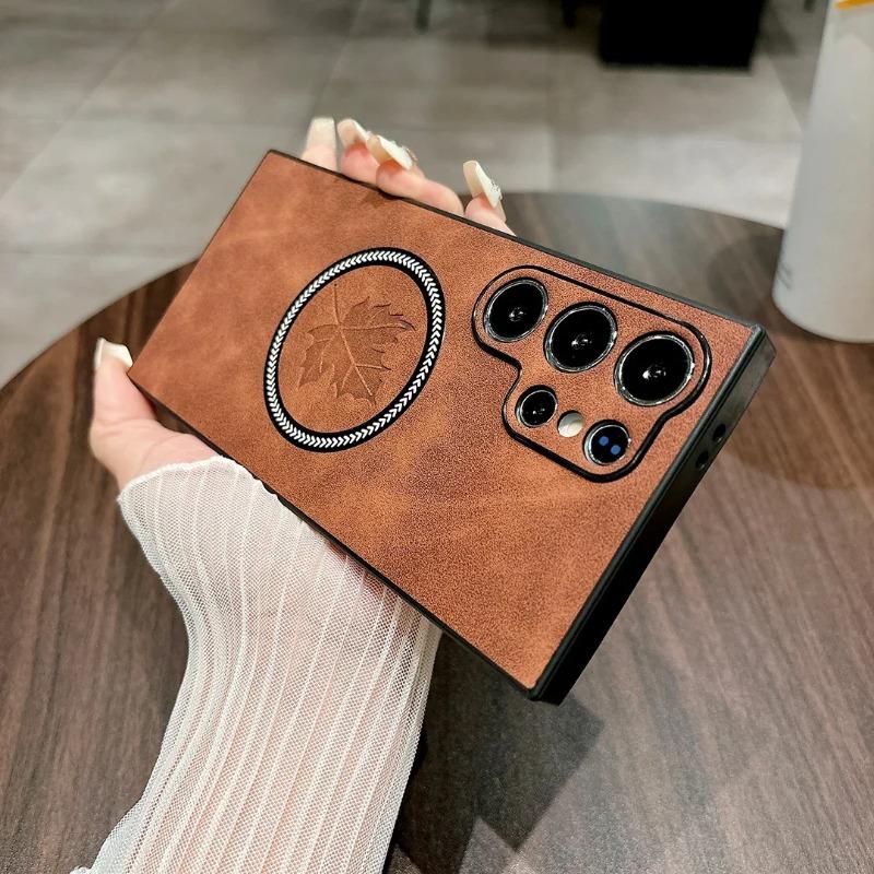 For Samsung S24 FE S23 Ultra Maple Leaf Magnet MagSafe Case For Galaxy S22 S21 Plus Soft TPU Lens Protection Shockproof Cover