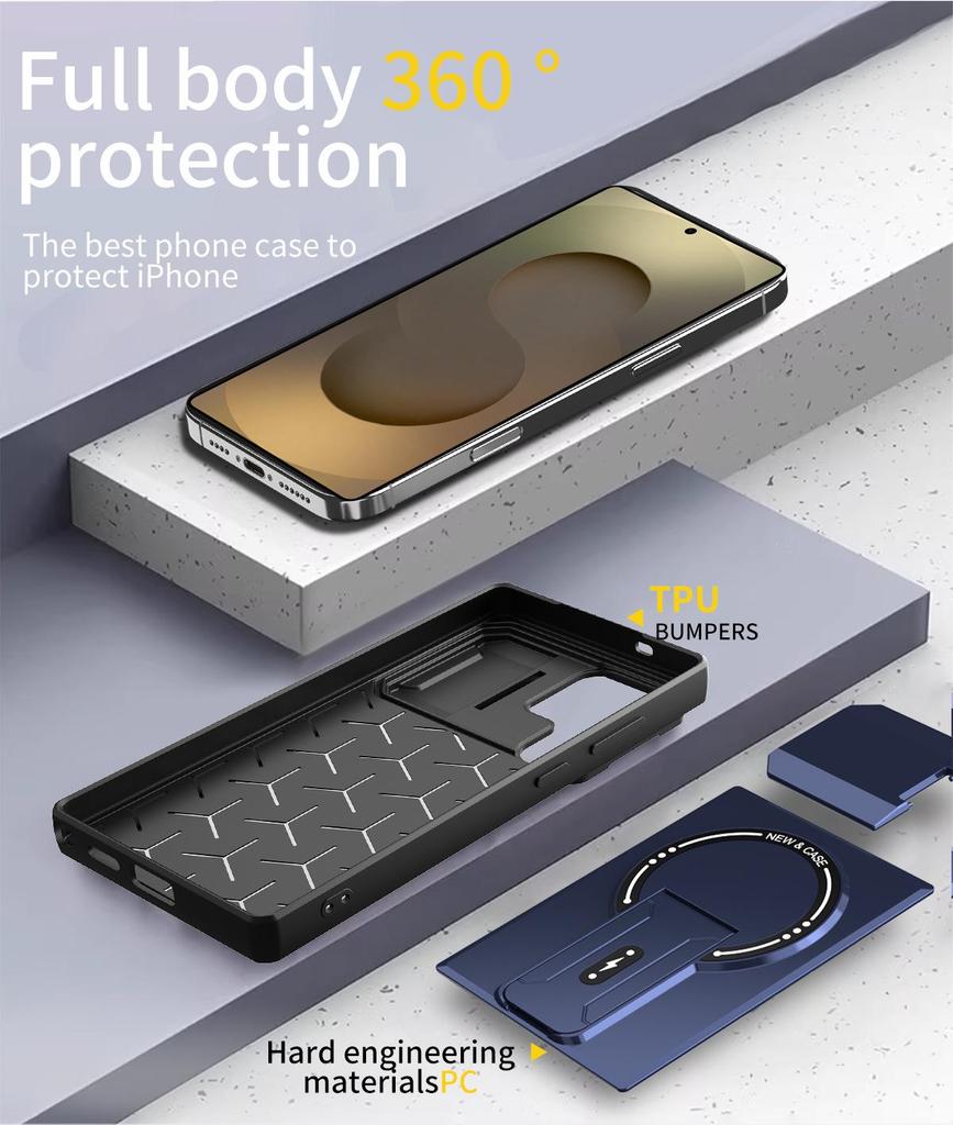 Чехол для телефона Samsung S26 Ultra: Магнитная подставка Mecha, Защитный чехол от падений и отпечатков пальцев