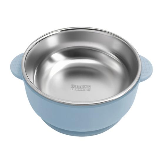 Детская миска для кормления, двухслойная миска для риса из нержавеющей стали с присоской, суповая миска без бисфенола А, контейнеры для еды с двойной ручкой