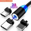 3A светодиодный магнитный USB-кабель для быстрой зарядки iPhone, кабель типа C, магнитное зарядное устройство, зарядка данных, кабель Micro USB, кабель для мобильного телефона, USB-шнур