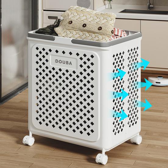 Foldable Laundry Basket with Wheels Large Capacity Hollow Breathable Rolling Laundry Basket Dirty