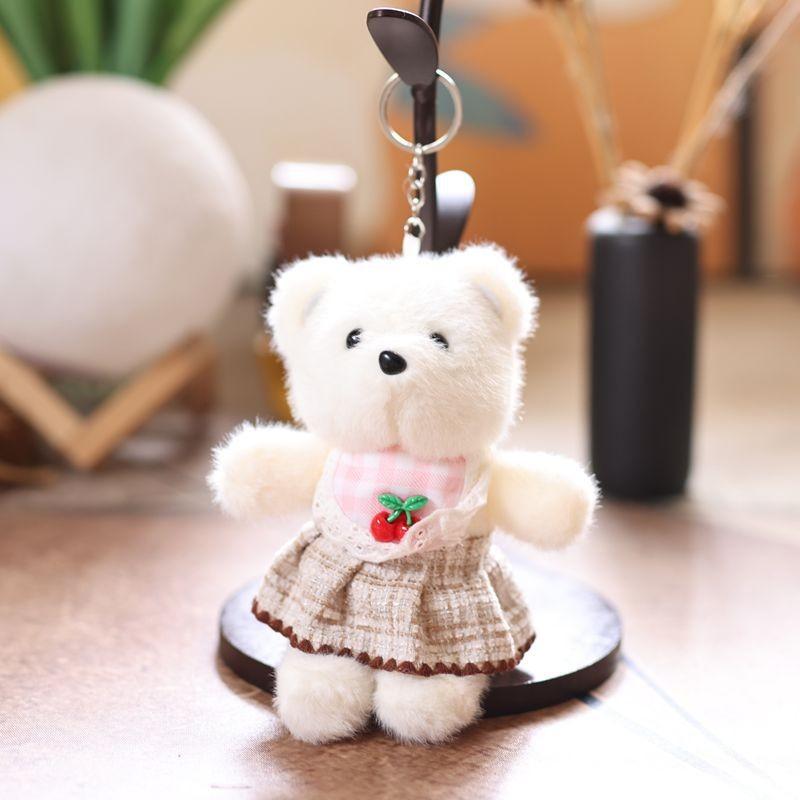 Cute Bear Plush Doll With Cherry Scarf And Skirt For Bag Decoration And Collectors