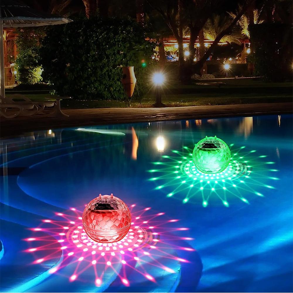 2Pcs Solar Floating Pool Lights With Rgb Color Changing Waterproof Led Light